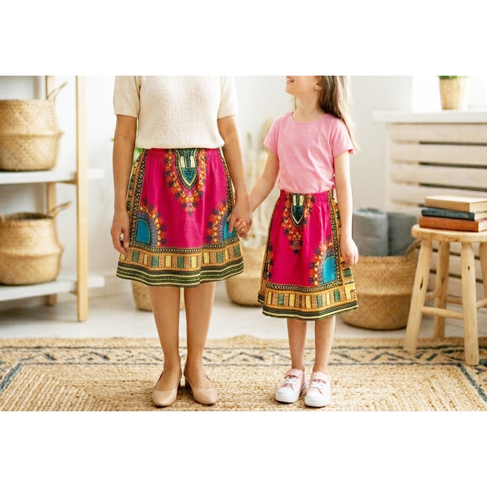 HOT! กระโปรงสั้น ลายพื้นเมืองแอฟริกัน (Dashiki) จังโก้ ชนเผ่า ทรงเอ เอวยางยืด ผ้าคอตตอน ใส่สบาย สไตล์โบฮีเมียน