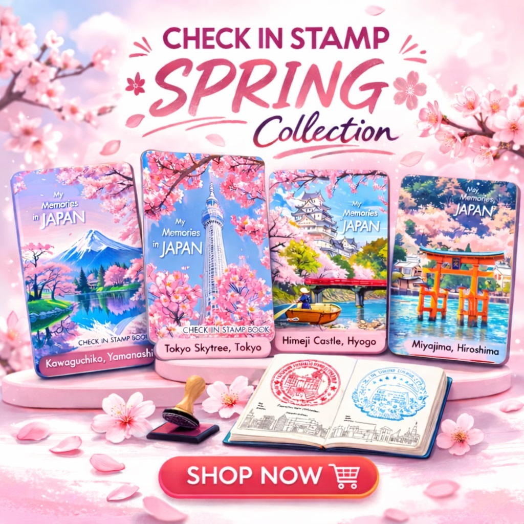 Check In Stamp Book Spring(ซากุระ) สมุดสะสมตัวปั๊ม สะสมตราปั๊มเที่ยวญีปุ่น ตราปั๊มสถานีรถไฟ (ขนาดเท่าเล่มพาสปอร์ต)