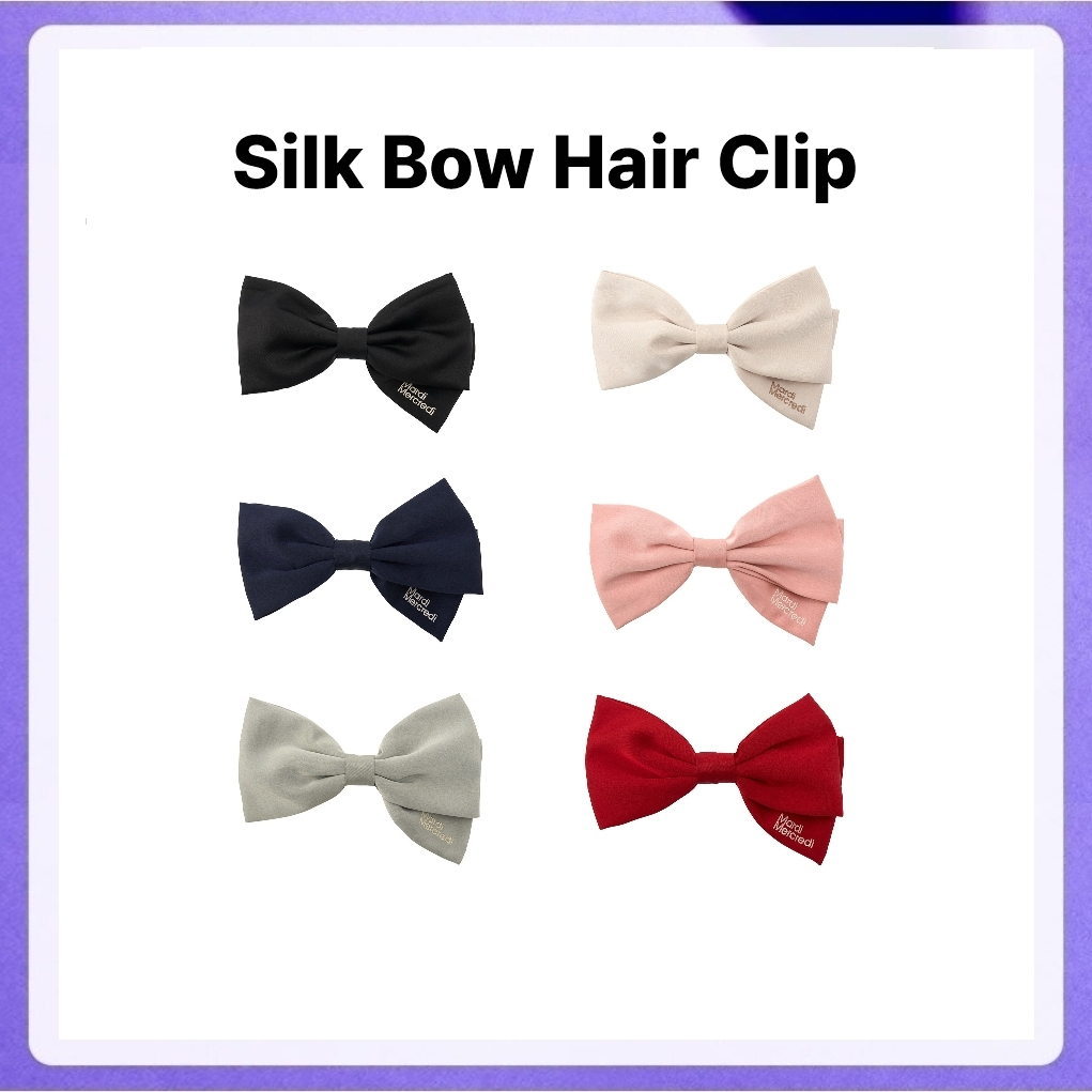 Mardi Mercredi Actif Ribbon Scrunchie (Deep Green) / Silk Bow Hair Clip (Mint, Pink, Light Beige, Navy, Black, Red)