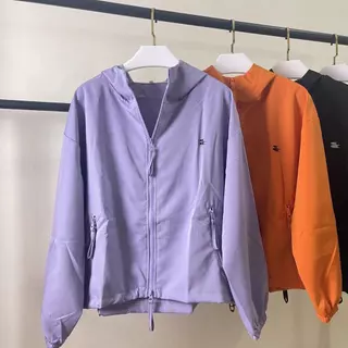 เสื้อแจ็ค เก็ตแขนยาว กันลม มีซิป มีฮู้ด เนื้อผ้าบาง แบบสั้น สไตส์เกาหลี ใหม่