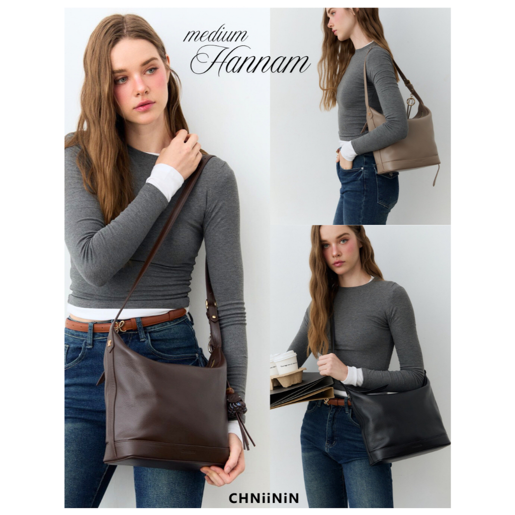 พร้อมส่งCHNiiNiN - medium Hannam (ขนาดกลาง) กระเป๋าสะพายหนังวัวแท้ สายปรับสั้นยาวได้ ครอสบอดี้ได้ *แ