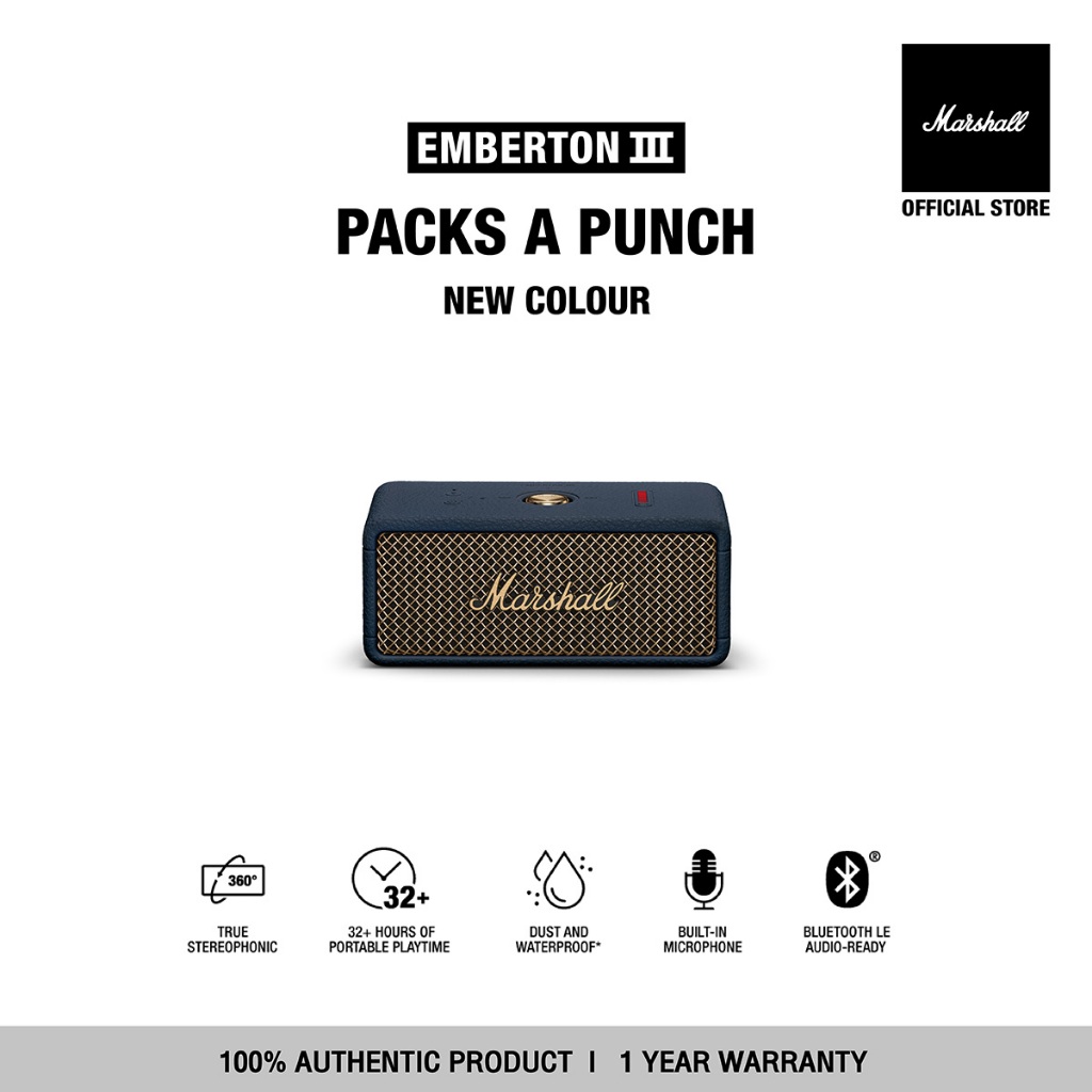 [NEW COLOUR] MARSHALL Emberton III Midnight Blue - รับประกัน1ปี + ส่งฟรี - ลำโพงพกพา ลำโพง Bluetooth