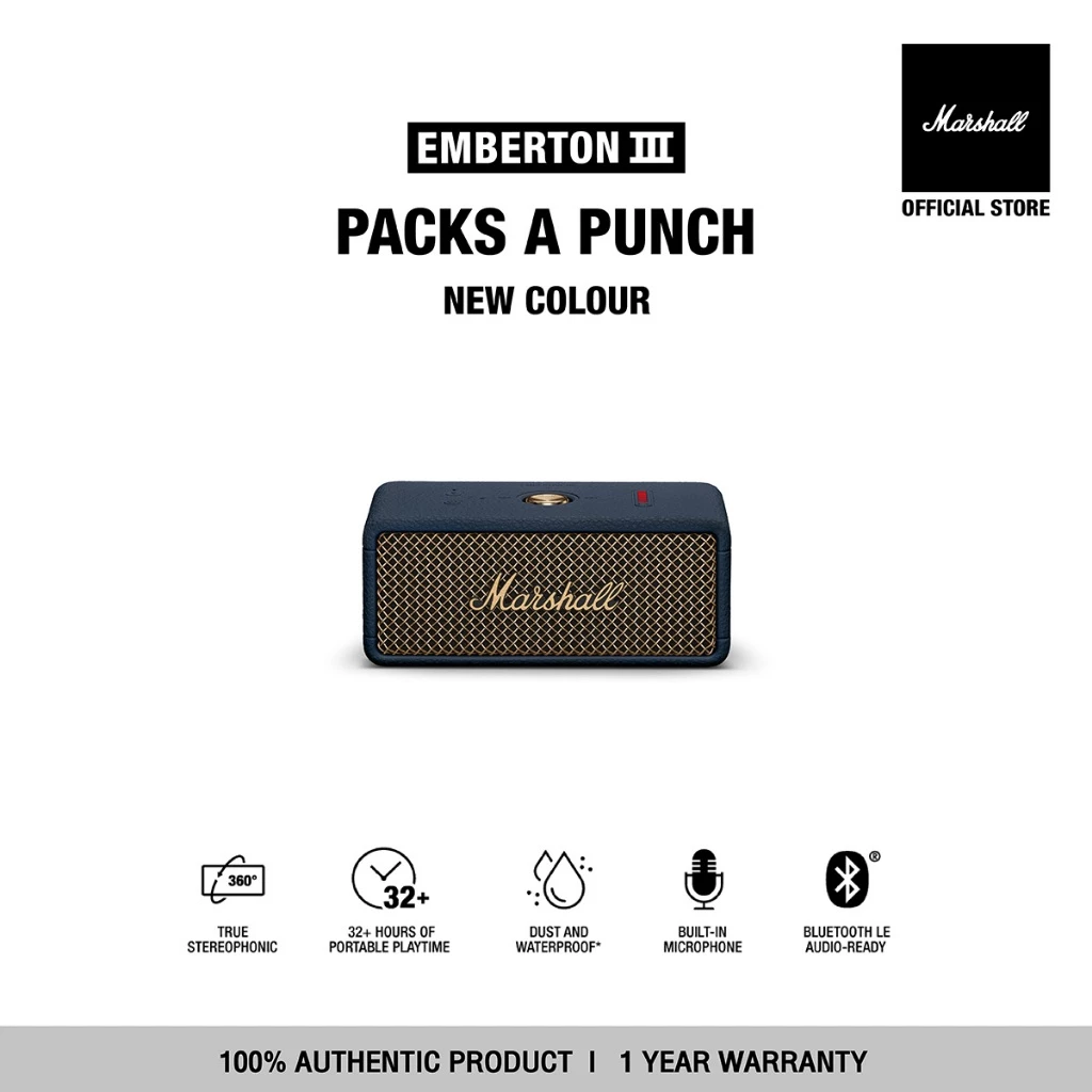 [NEW COLOUR] MARSHALL Emberton III Midnight Blue - รับประกัน1ปี + ส่งฟรี - ลำโพงพกพา ลำโพง Bluetooth