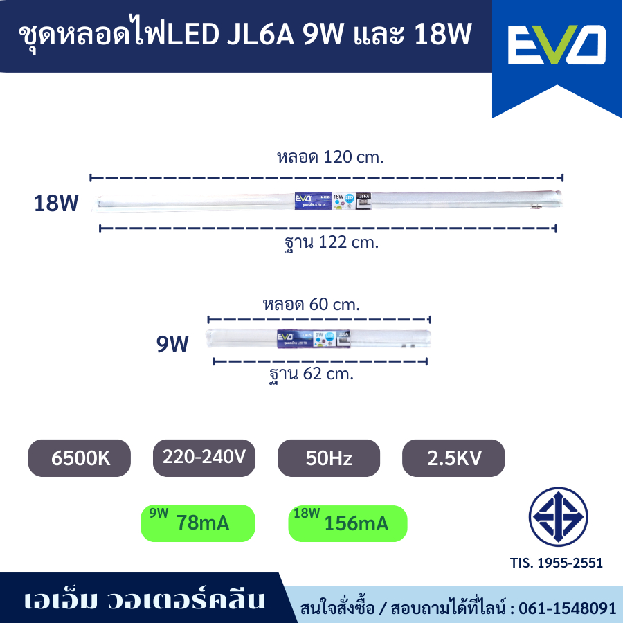 ชุดหลอดไฟ LED ครบชุด(ฟลูเซ็ท) EVO  JL6A ขนาด 9 วัตต์ และ 18 วัตต์