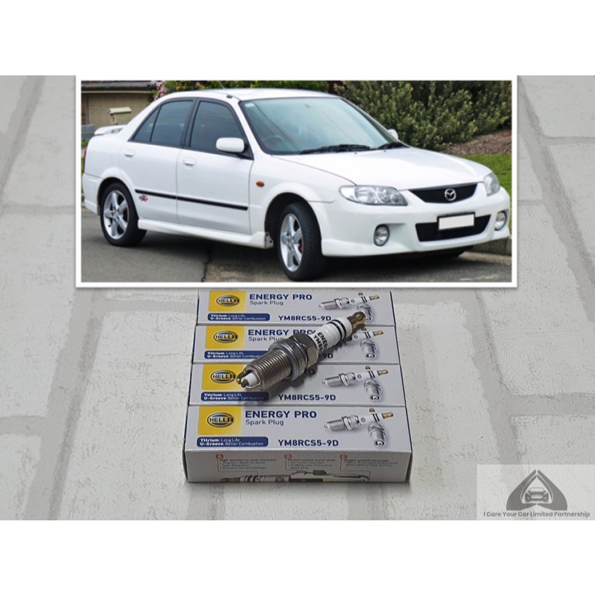 หัวเทียน Mazda 323 Protege ( 1998 - 2004 ) จำนวน 4 หัว ขั้วยิธเทรียม ระยะใช้งาน 40000 กม : Hella YM8