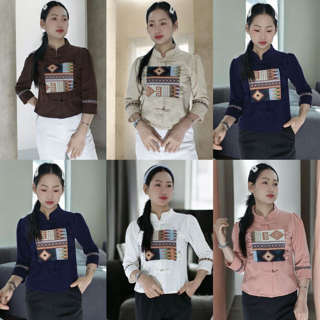 Kik.pha.fai[A37] เสื้อผ้าฝ้ายญี่ปุ่นสีผืนแต่งผ้าทองสี่เหลี่ยมด้านหน้า ดีไซน์คลาสสิก สำหรับทุกโอกาส