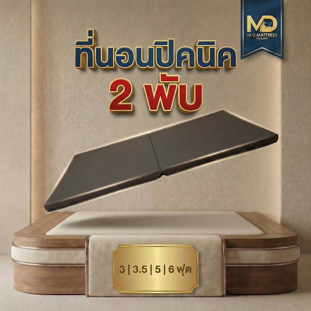 M.D. Mattress ที่นอน 2พับ หุ้มผ้า PVC หนังเทียมกันน้ำ ยางพีอีขนาด 1นิ้ว 2นิ้ว 3นิ้ว - สามารถสั่งตัดตามขนาดได้