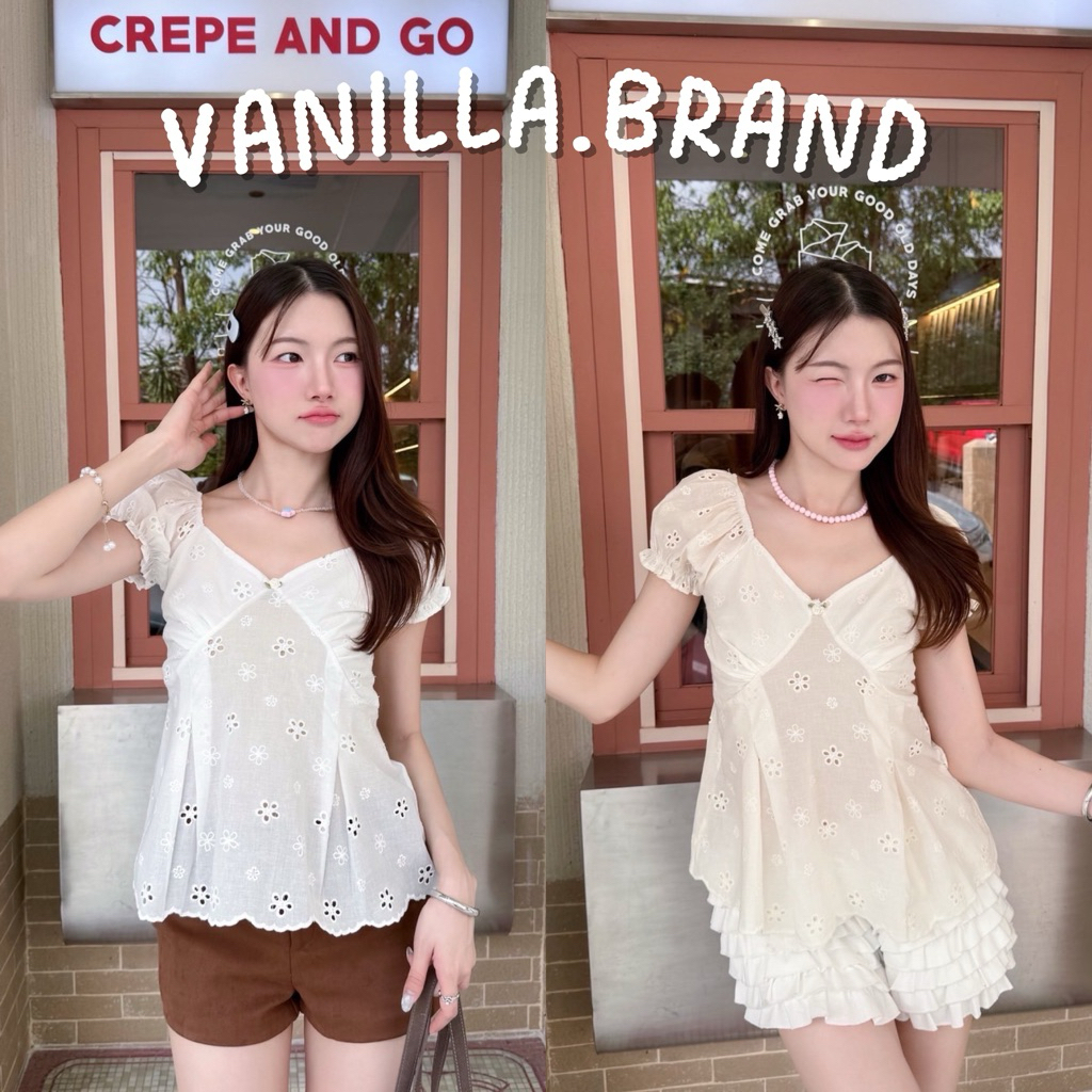 เสื้อแขนตุ๊กตาผ้าฉลุ แต่งกุหลาบช่วงอก -ttm / VB0649