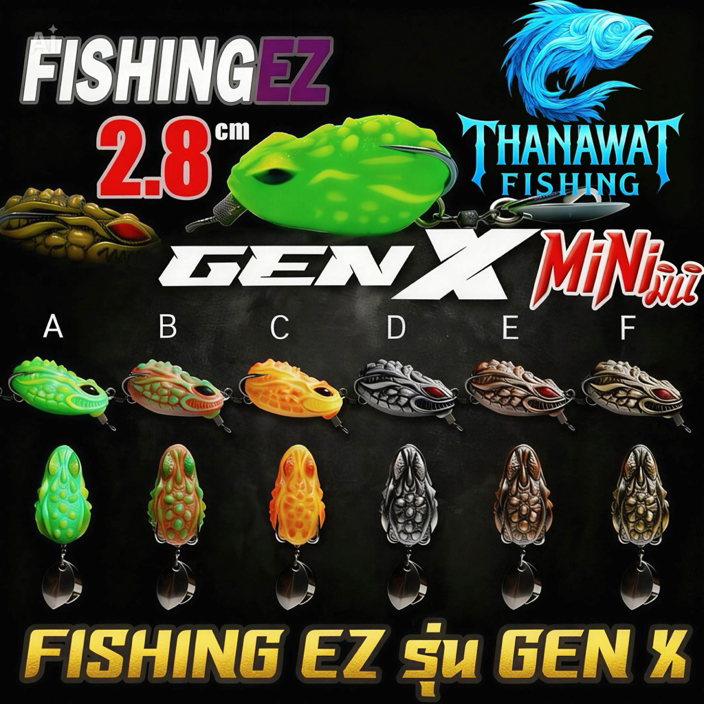 เหยื่อปลอม กบยาง GEN-X Mini 2.8cm. by.FISHING EZ(ชุดตัวเบ็ด FGS V.1)