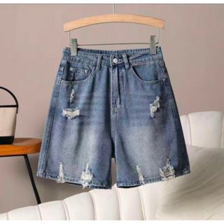 GHAOHES  กางเกงยีนส์ขาดขาสั้นหลวม กางเกงขนาดพลัสสีฟ้าล้างน้ำ…