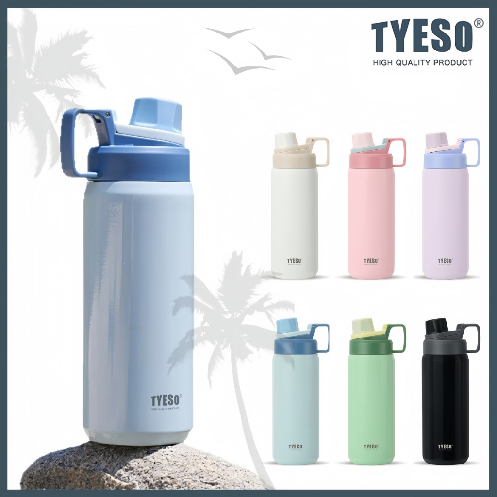 TYESO ขวดสแตนเลสไทโซ ขนาด 600ml 750ml 900ml ใส่เครื่องดื่มได้ เย็น&อุ่น ดีไซน์มาสำหรับยกดื่ม SUS304.