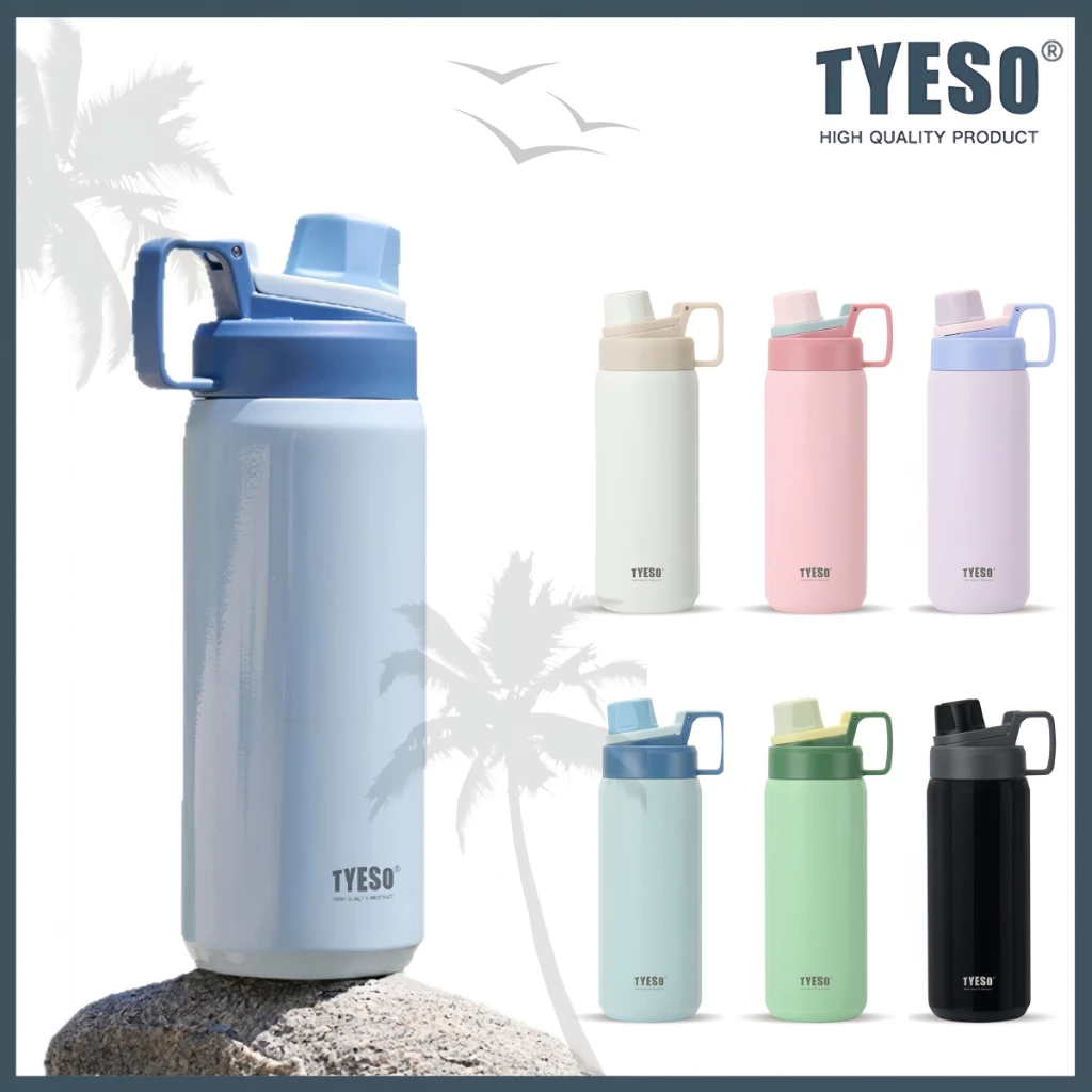 TYESO ขวดสแตนเลสไทโซ ขนาด 600ml 750ml 900ml ใส่เครื่องดื่มได้ เย็น&อุ่น ดีไซน์มาสำหรับยกดื่ม SUS304.