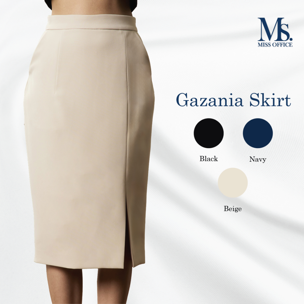 Miss Office กระโปรงทรงดินสอยาวผ่าหน้า (Gazania skirt : MS-053)