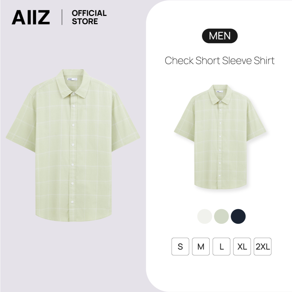 AIIZ (เอ ทู แซด) - AIIZ เสื้อเชิ้ตผู้ชายแขนสั้นลายตาราง AIIZ Men's Check Short Sleeve Shirt