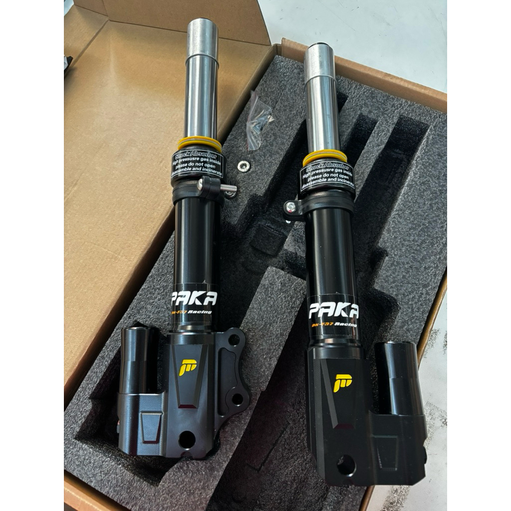 โช๊คหน้าพร้อมแกนพร้อมปลอกแกน PAkA แท้,แปลงใส่รถจีออโน่,ตรงรุ่น(ไม่มีขาปั๊มแถมลูกค้าต้องไปตัดเพิ่ม)