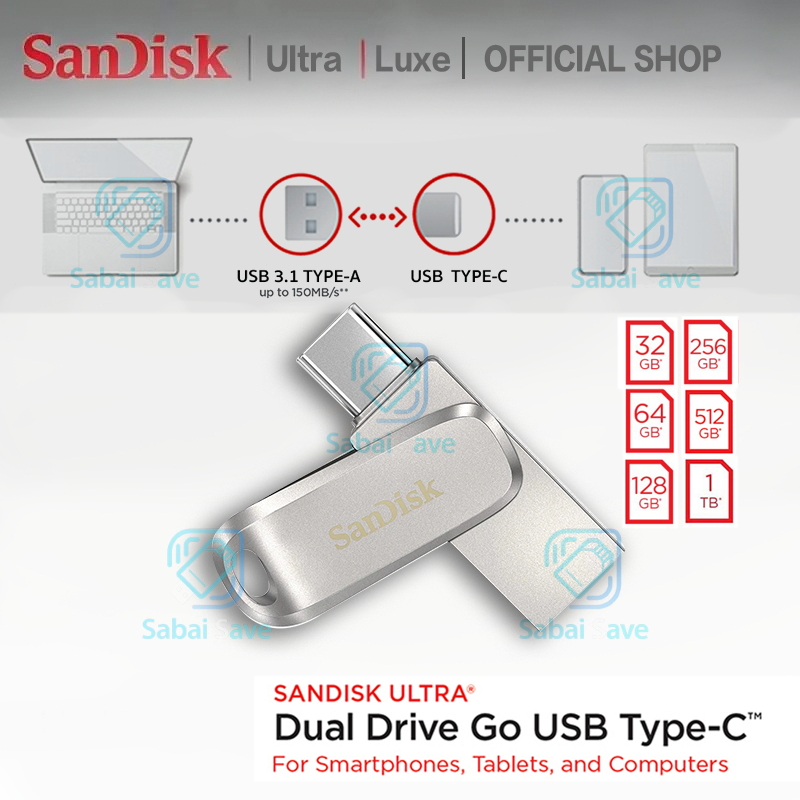 SanDisk Ultra Dual Drive Luxe USB Type-C 32GB 64GB 128GB 256GB (SDDDC4) แฟลชไดรฟ์ Flashdrive iPadPro