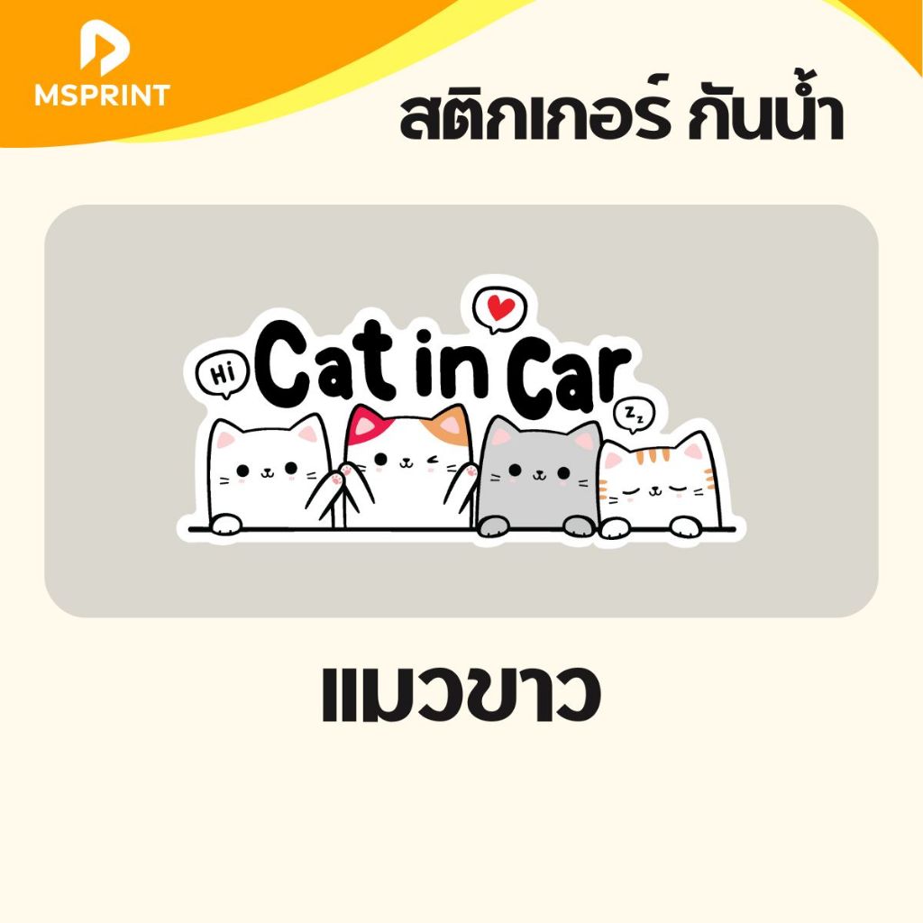 สติ๊กเกอร์แมวติดรถ Cat in Car (แก๊งแมว 4 ตัว) แมวในรถ ติดแน่น ลอกไม่ทิ้งคราบกาว PVC เกรดกันน้ำ