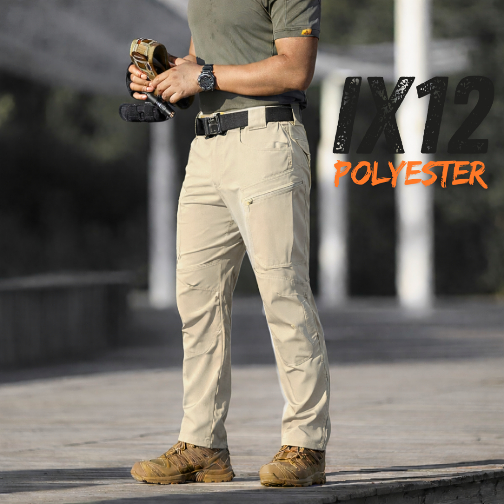 IX12 กางเกงคาร์โก้ กางเกงยุทธวิธี สีกากี ผ้ายืด มีซับใน มีช่องกระเป๋าหลายช่อง S-4XL