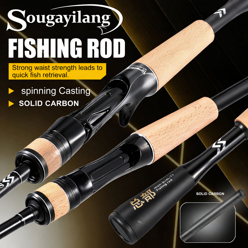 Sougayilang all Carbon 1.8M Spinning/Casting EVA Handle Selected Sandalwood Fishing Rod