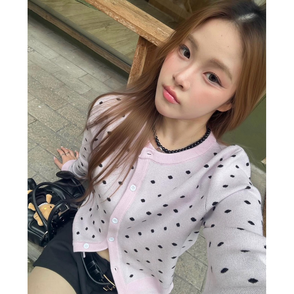 ส่งต่อ  Willow Cardigan Polkadot แบรนด์ Stylist ฃshop สี Pink Size M 💖