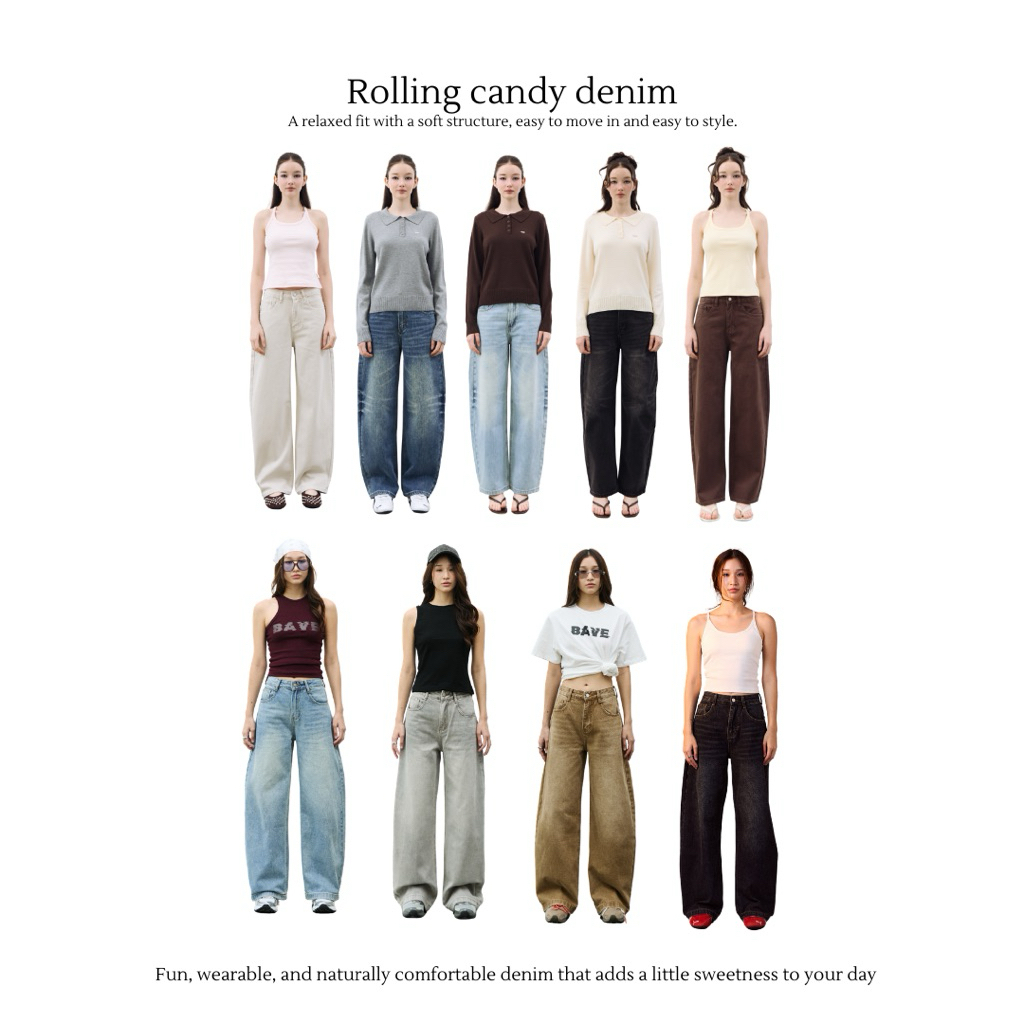 Bave official - Rolling candy กางเกงยีนส์ทรงกระบอกBarrel