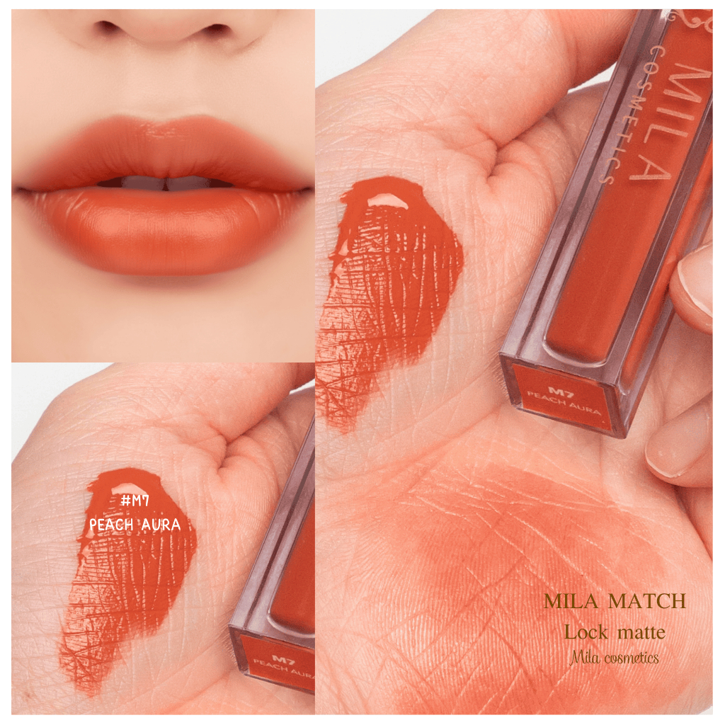 ใหม่ล่าสุด! ลิปแมท MILA MATCHLOCK MATTE ลิปสติกเนื้อแมท สีพีชส้มสดใส M7 สีแน่น คมชัด ติดทนนาน 24 ชั่วโมง เนื้อบางเบา
