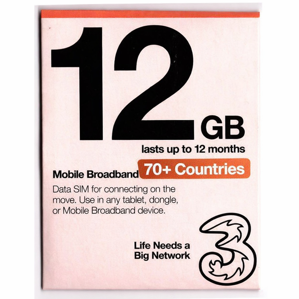 ซิมยุโรป + เอเชีย Three UK Data SIM 12GB  |  3 UK International Data SIM – Valid up to 12 Months | เ