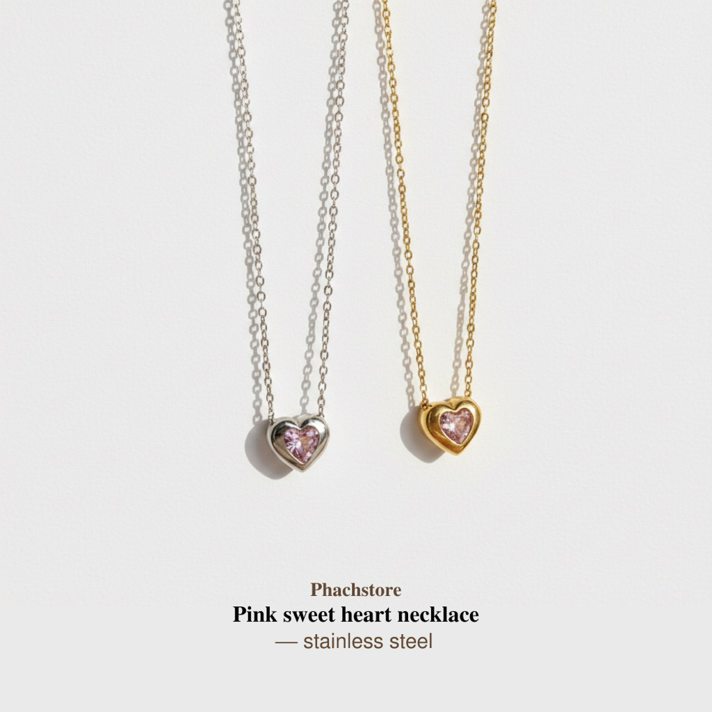 𝐏𝐢𝐧𝐤 𝐬𝐰𝐞𝐞𝐭 𝐡𝐞𝐚𝐫𝐭 𝐧𝐞𝐜𝐤𝐥𝐚𝐜𝐞  (stainless steel) สร้อยคอมินิมอลจี้หัวใจสีชมพู