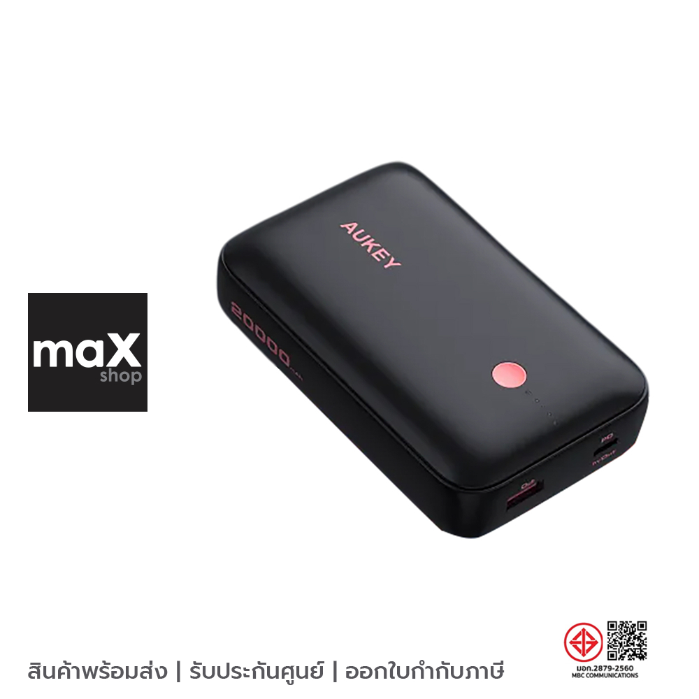 AUKEY แบตเตอรี่สำรอง Powerbank 20,000 mAh PD 20W SCP 22.5W สีดำ ชมพู รุ่น PB-Y57