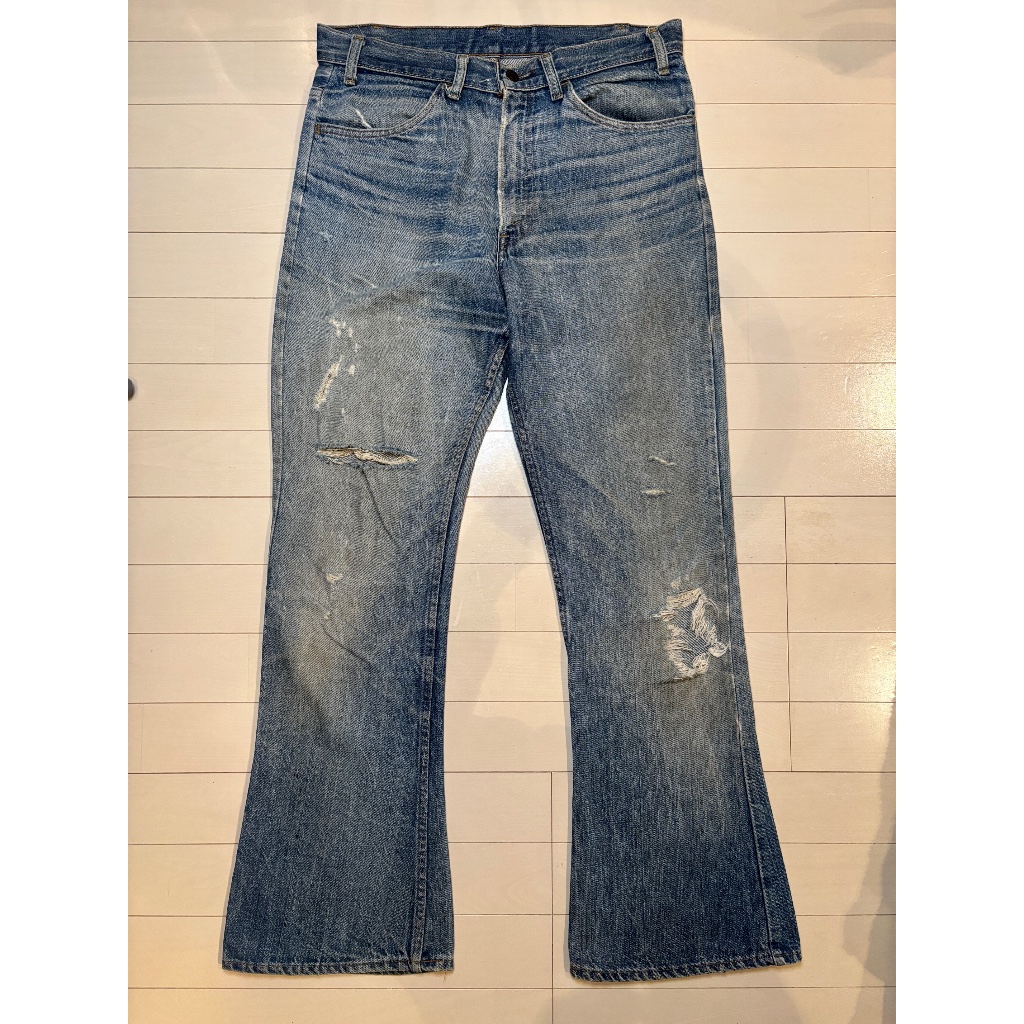 【USA Made】1977 Levi's 646 กระดุมเบอร์ 8 Orange Tab 42TALON Zipper Bell Bottoms Vintage W32 L31