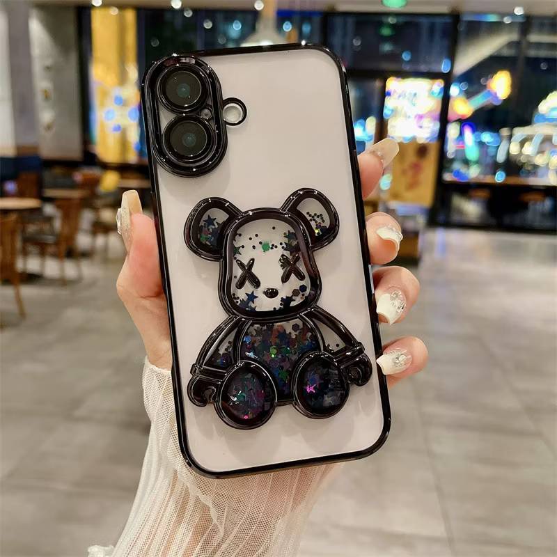 หมีตู้น้ำเคสใสขอบสี สำหรับ Redmi A5 15C Radmi14C POCO C71 C85 ขอบสี น้องหมี กระกันแทก4มุมหรูหรา Q5