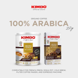 KIMBO Ground Coffee AROMA GOLD 100% ARABICA เมล็ดกาแฟแท้คั่วบด คิมโบ อโรมาโกลด์ 100% อาราบิก้า 250g