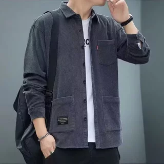 ส่งจากไทย✨เสื้อแจ็คเก็ตผู้ชาย เสื้อเชิ้ตแขนยาวลําลอง ทรงหลวม ผ้าลูกฟูก สไตล์เกาหลี ไซซ์ M-3XL #N2036