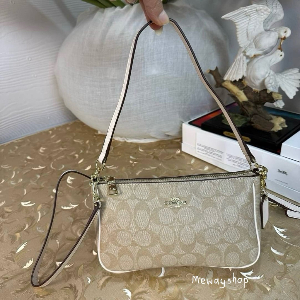 COACH TOP HANDLE POUCH IN SIGNATURE F58321 สีขาว
