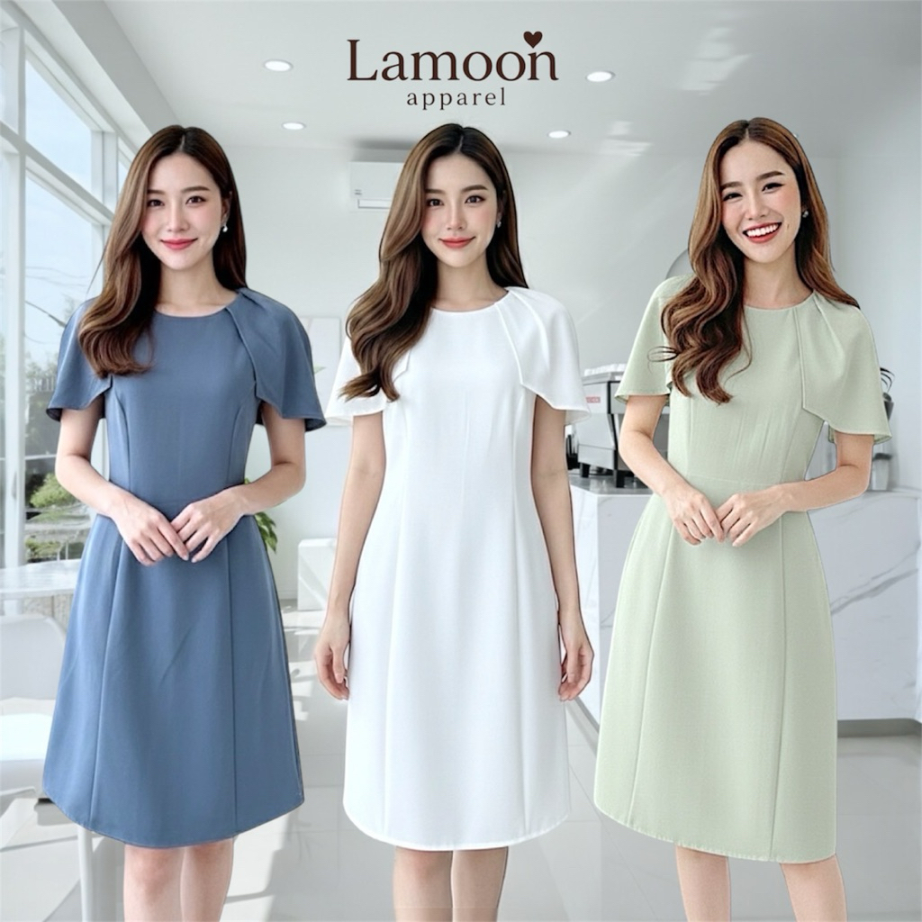 Amily dress 💕 เดรสทรง A-line ดีไซน์แขนระบายทรงคลุมไหล่