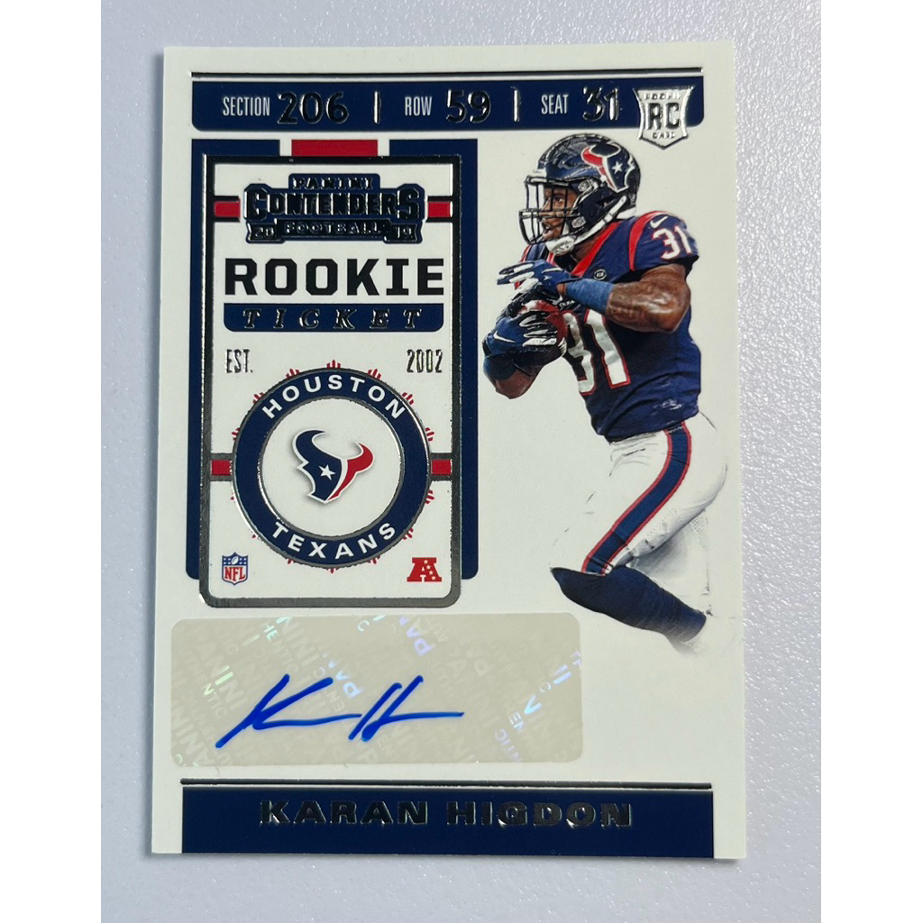 Karan Higdon – 2019 Panini Contenders Football Rookie Ticket Autograph – Houston Texans