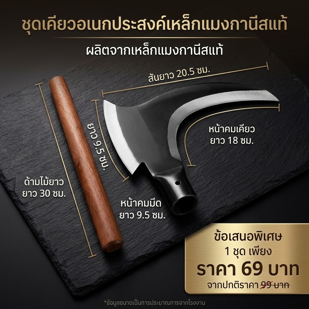 NOTA เคียวแมงกานีส คม 2 หน้า พร้อมด้ามไม้ (พร้อมส่ง)