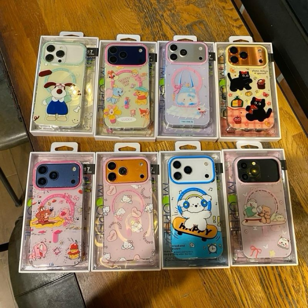 เคสอะครีลิคสกรีนลายน่ารักๆ งานเงา ที่ชาร์จไร้สาย งานขอบนิ่มหลังแข็ง ปุ่มเปิด