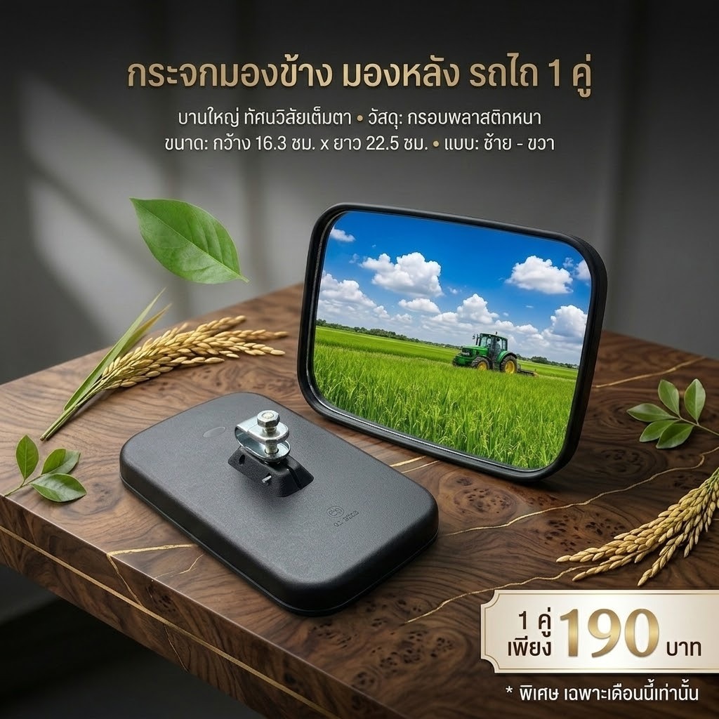 ชุดกระจกมองข้าง มองหลัง บานใหญ่ มองเห็นชัดเจน ติดตั้งรถไถ รถการเกษตร ( พร้อมส่ง / มีบริการปลายทาง )