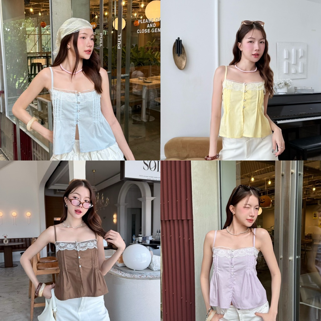 Tothemoon เสื้อสายเดี่ยวแต่งลูกไม้