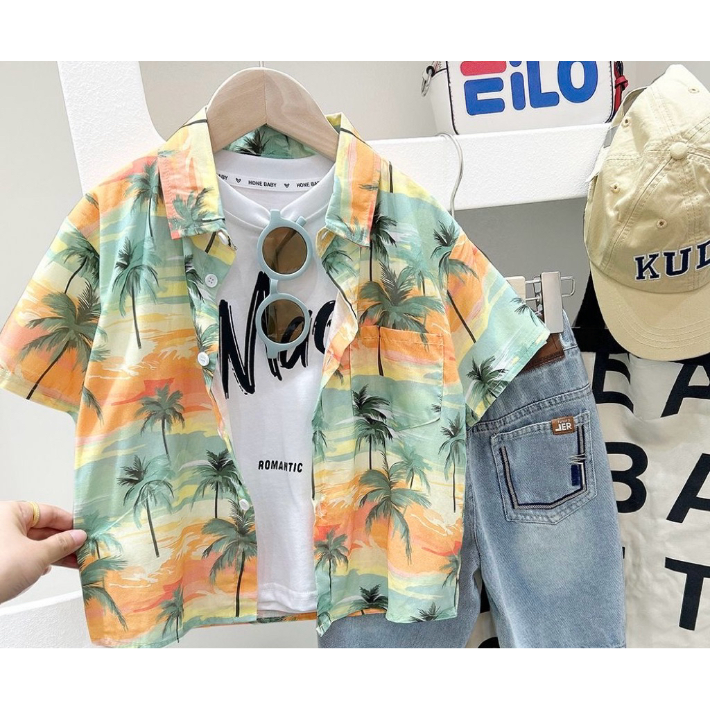 Smart พร้อมส่ง เสื้อฮาวายเด็กเฟชั่นเกาหลี ผ้าบางเบา ใสสบาย 004