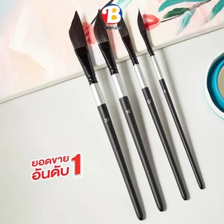 พู่กันหัวเอียง (Angular) ปลายเฉียง นุ่มพิเศษ ด้ามไม้สีดำ ระบายสีน้ำ สีน้ำมัน สีอะคริลิค ตัดเส้น เก็บรายละเอียด