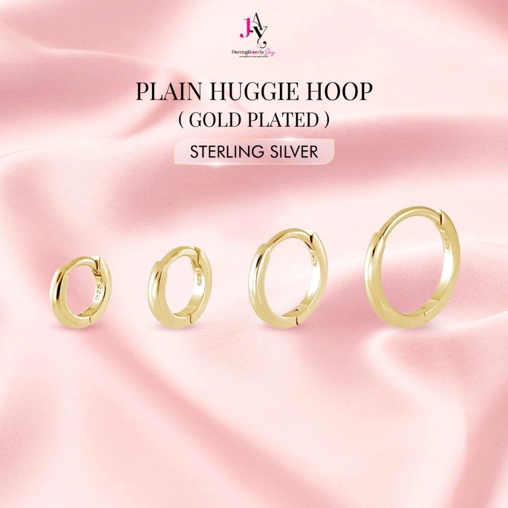 Piercingroom by Jay Star CZ Huggie Hoop (White Gold Plated) เงินแท้ (ราคาต่อชิ้น)