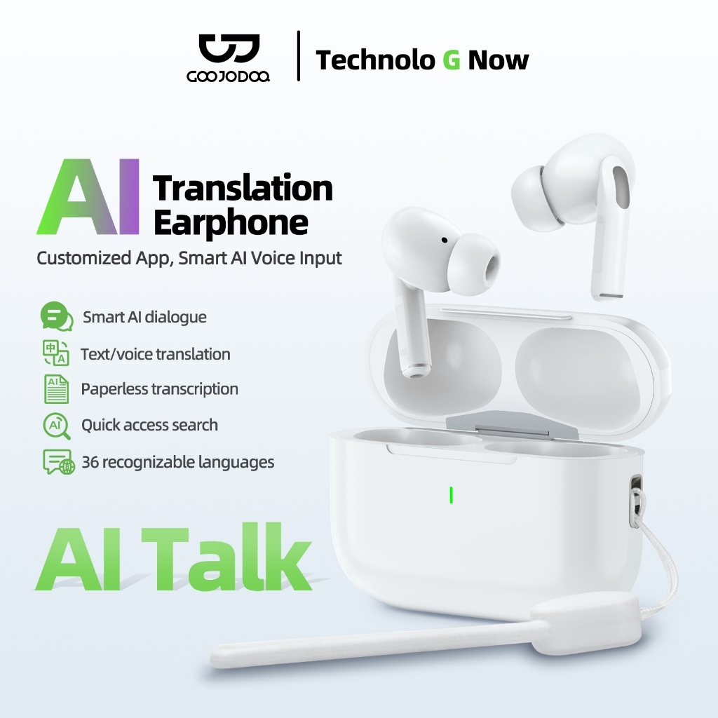 GOOJODOQ Wireless Bluetooth Earphones Advanced AI Translation Transcription Dialogue Search Crystal 