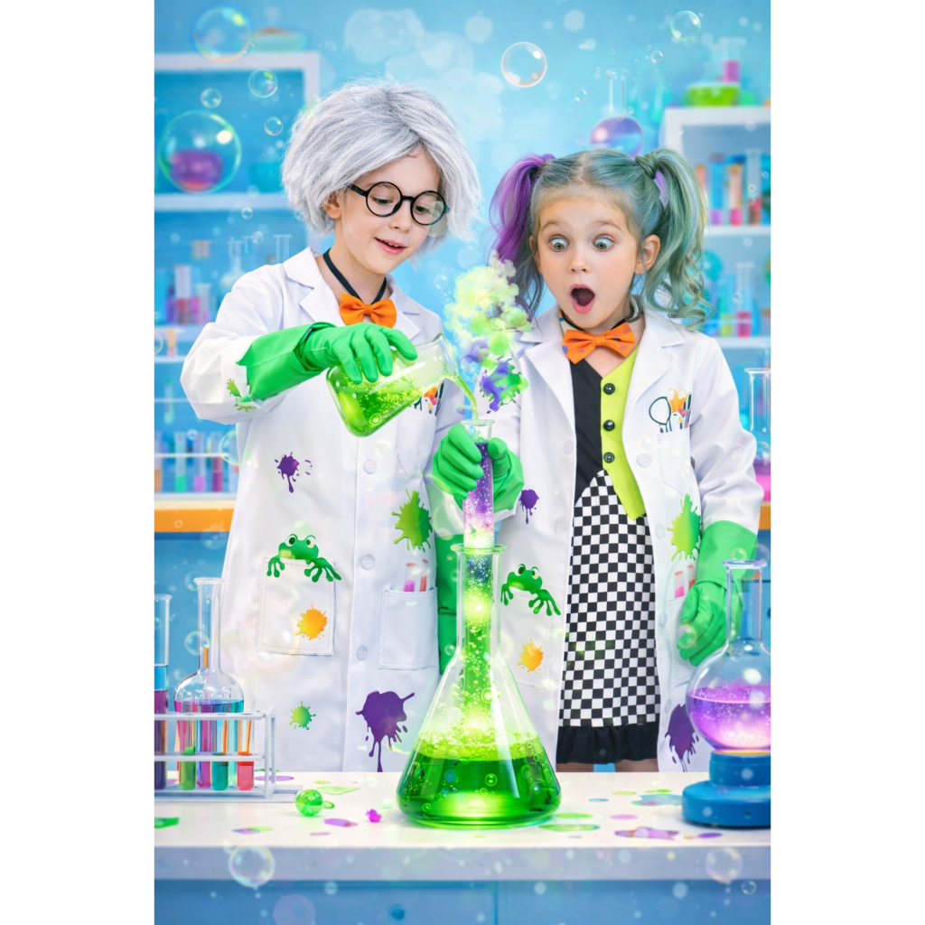 🥼 ชุดนักวิทยาศาสตร์เด็ก ชุดแฟนซีเด็ก เสื้อกาวน์นักวิทย์ คอสเพลย์นักทดลอง ชุดฮาโลวีนเด็ก 7C62