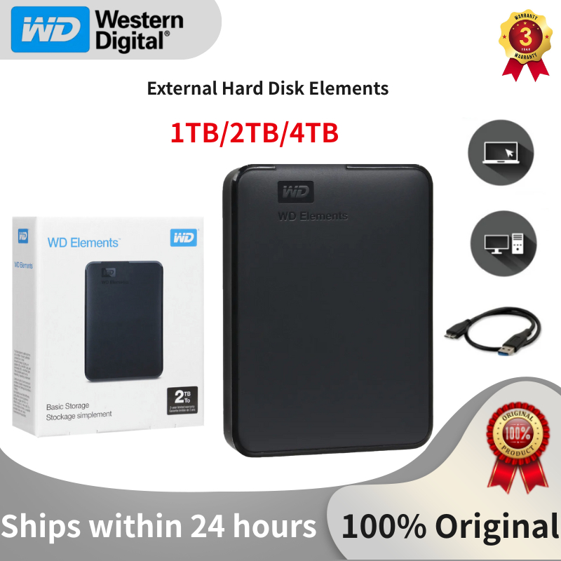 1TB 2TB 4TB External Hard Disk WD Elements USB3.0 HDD 2.5'' Portable hard drives