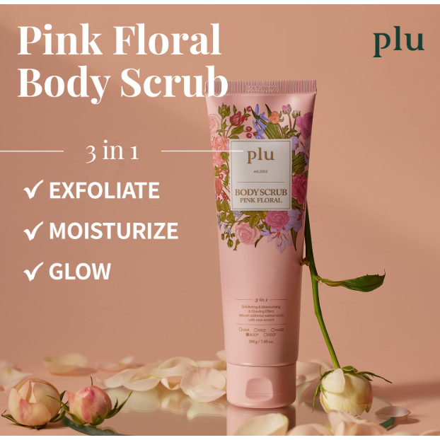 (🌼แท้ / พร้อมส่ง🌼) สูตรใหม่ Plu Body Scrub Pink Floral 200g # หลอดชมพู