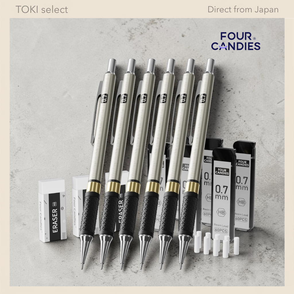 Four Candies Metal Mechanical Pencil Set - 6-Pack Art Pencils with 0.5mm/0.7mm Leads, 360-Pack HB Le