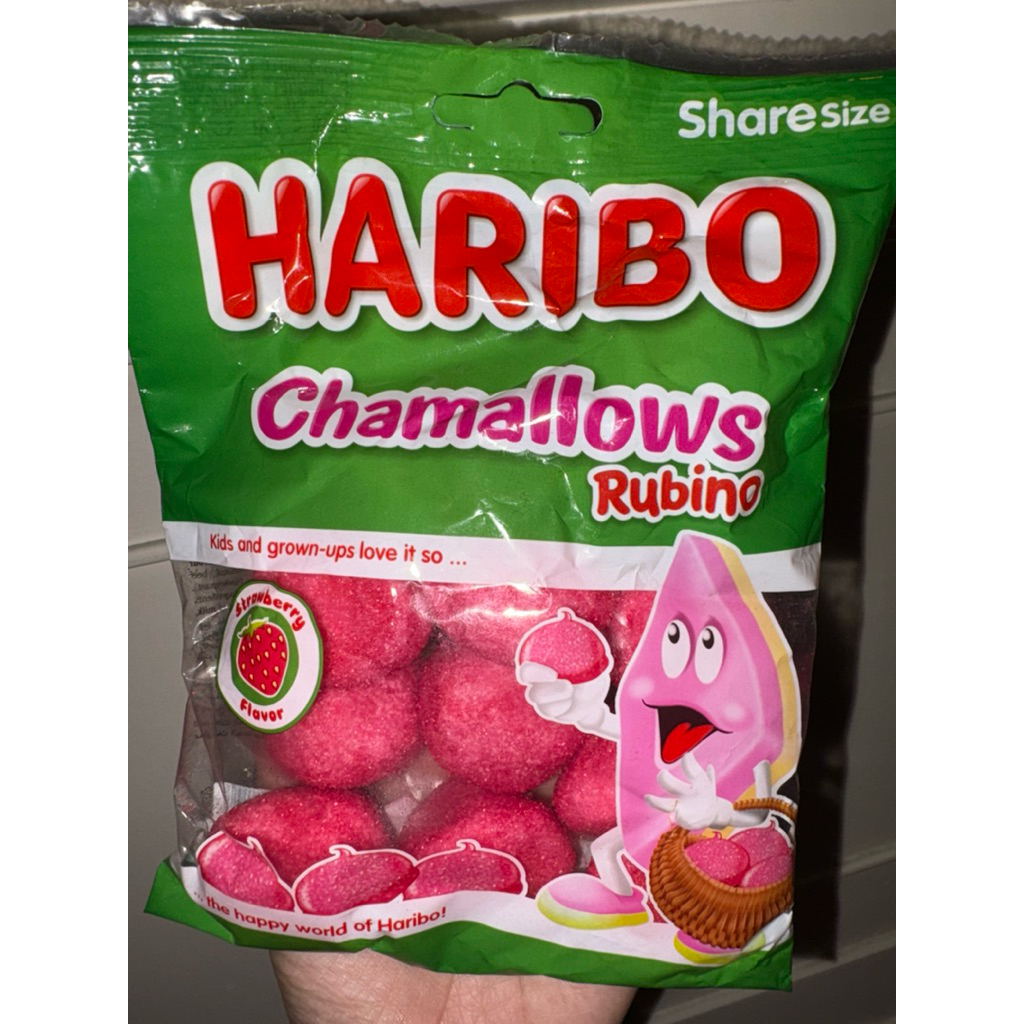 พร้อมส่ง Haribo chamallows rubino รสสตอเบอรี่ Marshmello เคลือบน้ำตาลMarshmello เคลือบน้ำตาล