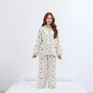 ชุดนอน sliptosleep - Cream Pup Long Pants Set [Thai designer]